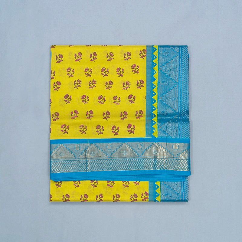 Hayagrivas Lime Green Pure Printed Silk Cotton Saree HBF62D4-5