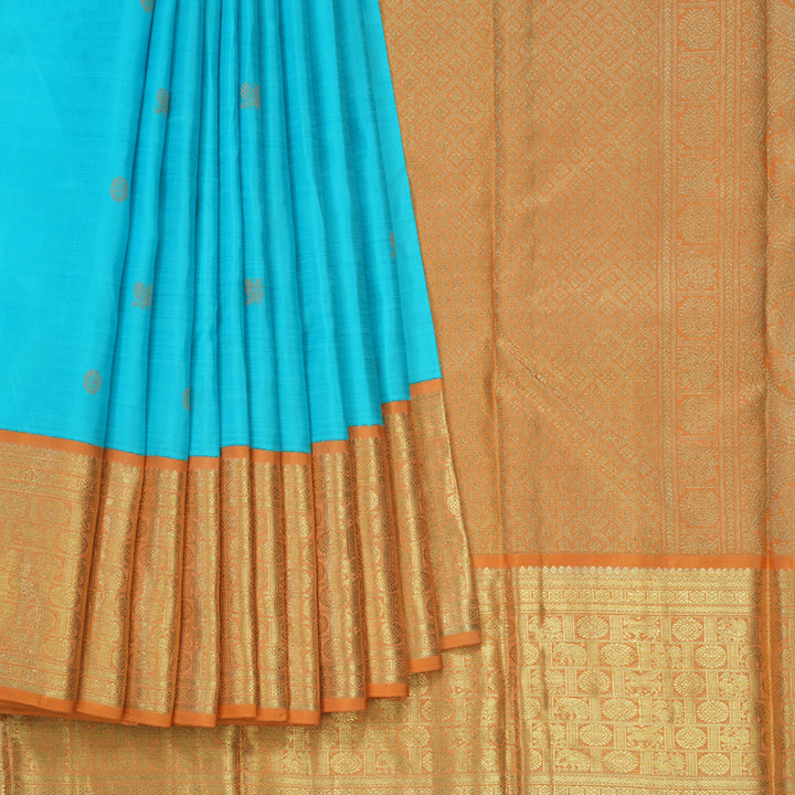 Hayagrivas Handloom Sky Blue Kanjivaram Silk Saree with Mild Orange Border BE712-SBS  KBEL712C1-1