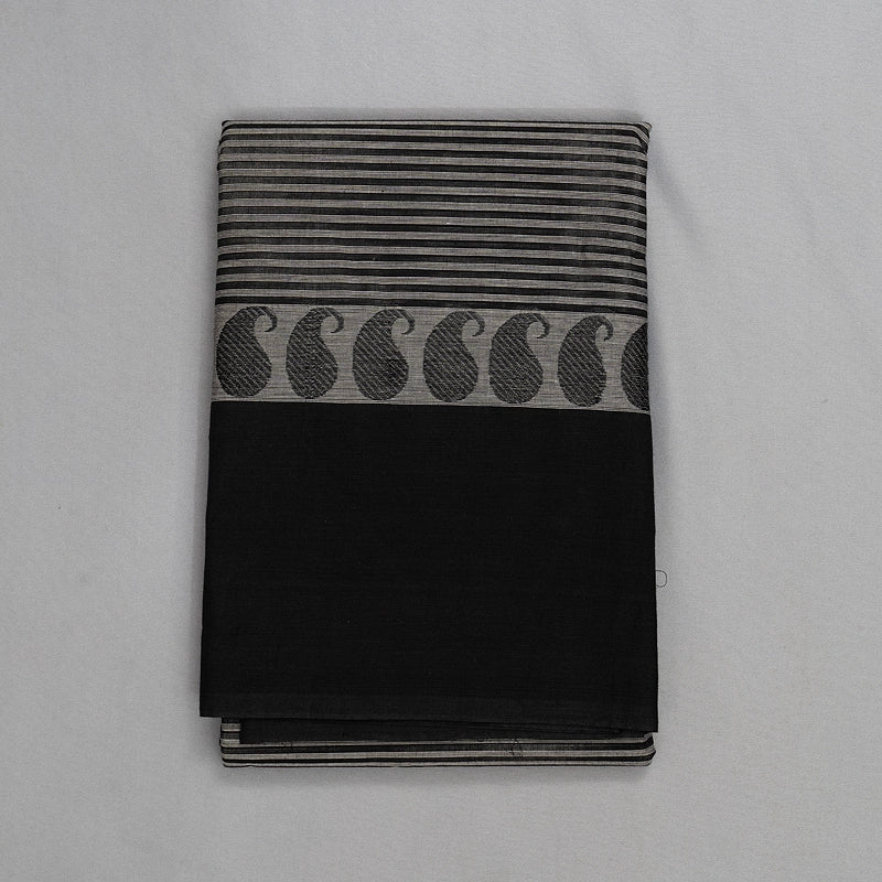 Hayagrivas Grey & Black Stripes Handloom Chettinad Cotton Saree KSBE2H1-18