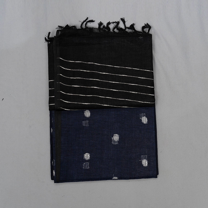 Hayagrivas Ink Blue Handloom Linen Saree KSBE147C1-5
