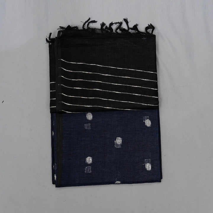 Hayagrivas Ink Blue Handloom Linen Saree KSBE147C1-5