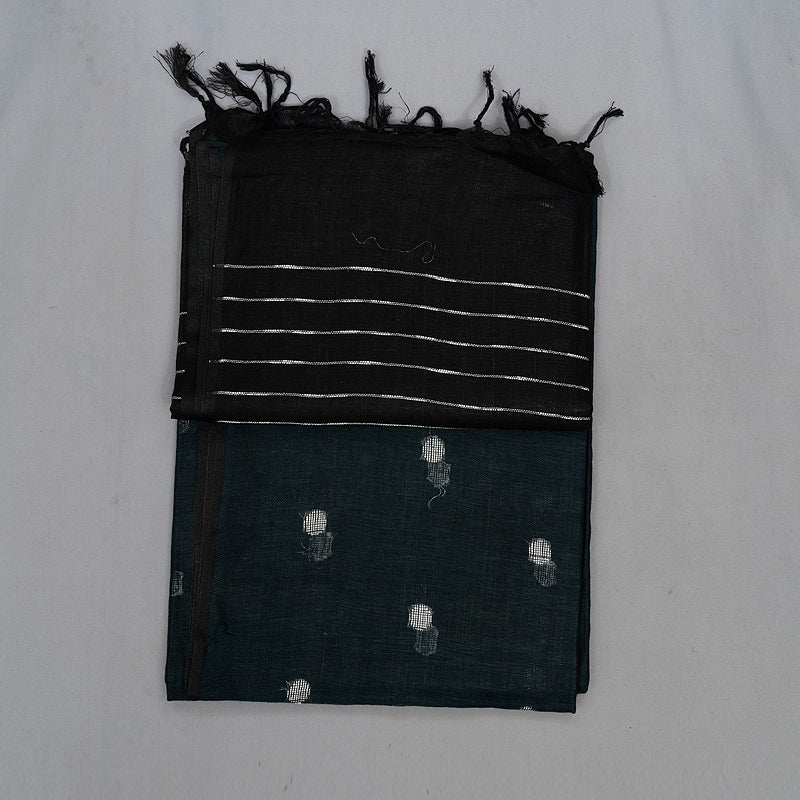 Hayagrivas Peacock Green Handloom Linen Saree KSBE147C1-1