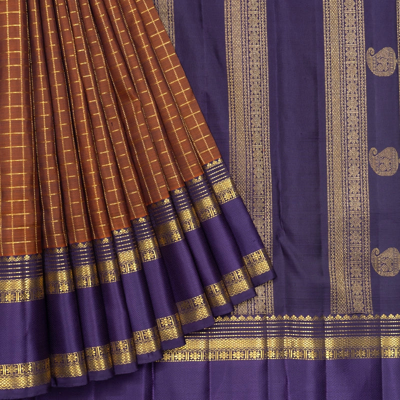 Hayagrivas Handloom Rust Orange Kanjivaram Silk Saree with Purple Border KBF719G7-1