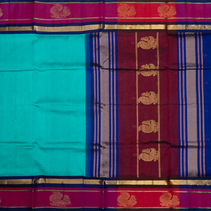 Hayagrivas Teal Blue Pure Silk Cotton Saree SSCBF56E8-3