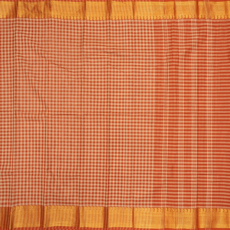 Hayagrivas Orange &amp; Cream Checks Handloom Chettinad Cotton Saree SSCBF134H2-32