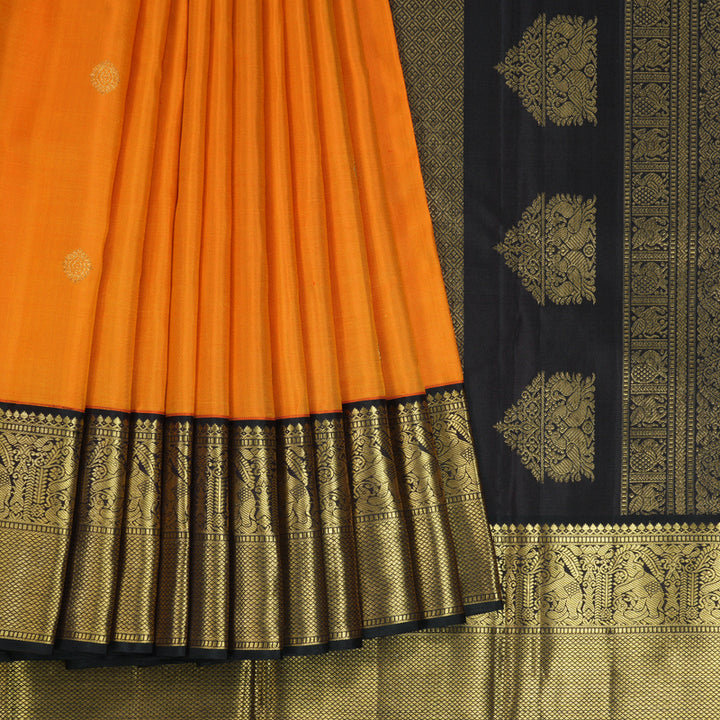 Hayagrivas Handloom Mambazham Orange Kanjivaram Silk Saree with Kanchana Brown Border KBF156D1-1