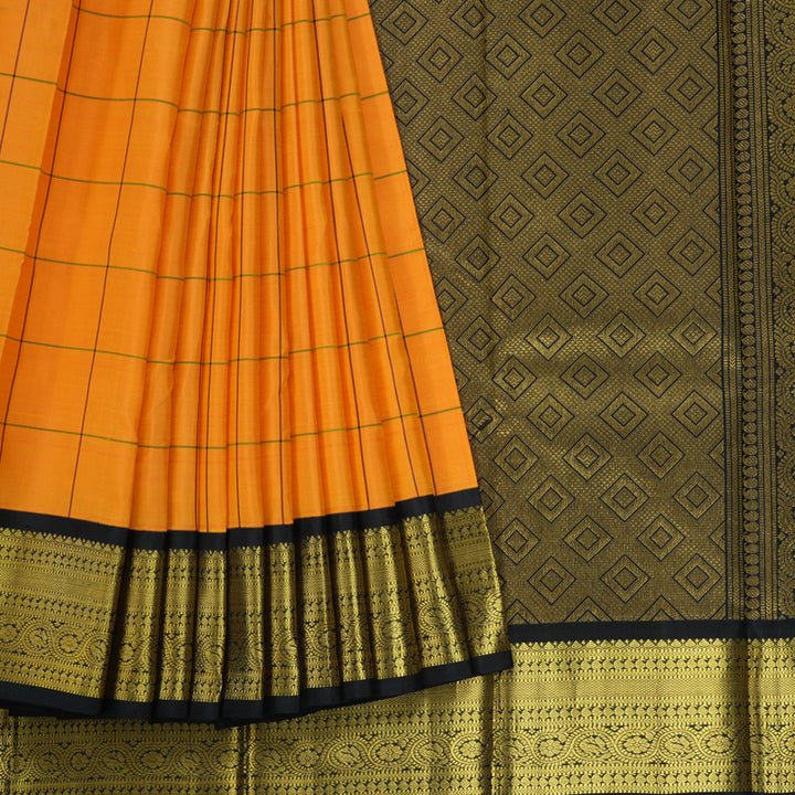 Hayagrivas Handloom Orange Kanjivaram Silk Saree with Black Border KBE2221B12-1