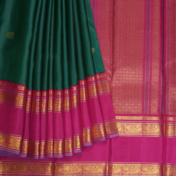 Hayagrivas Handloom Ramar Green Kanjivaram Silk Saree with Rani Pink Border KBE2331B2-1