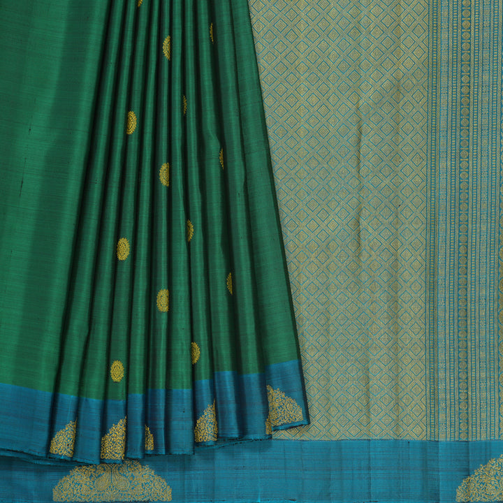 Hayagrivas Handloom Green Kanjivaram Silk Saree with Rama Blue Border BF154-SBS  KBFL154F1-1