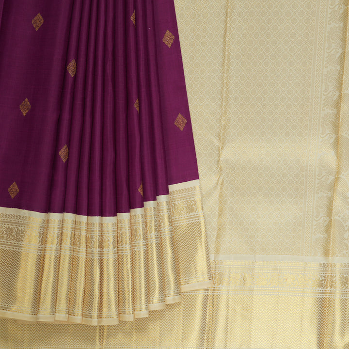 Hayagrivas Handloom Violet Kanjivaram Silk Saree with Half White Border KBE1232I2-2