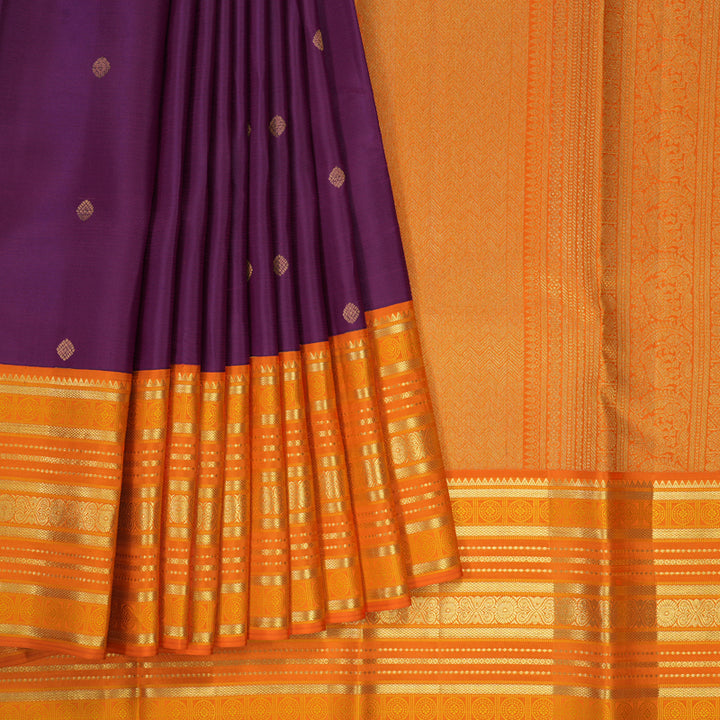 Hayagrivas Handloom Purple Kanjivaram Silk Saree with Orange Border SSCBF23D13-2