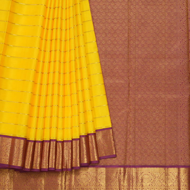 Hayagrivas Handloom Yellow Kanjivaram Silk Saree with Magenta Border KBF70D1-1