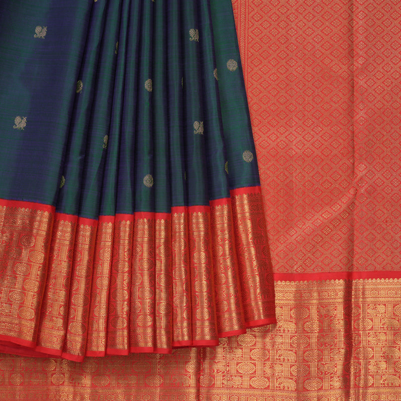 Hayagrivas Handloom Mayilkazhuthu Kanjivaram Silk Saree with Red Border BF6-SBS  KBFL6D1-1