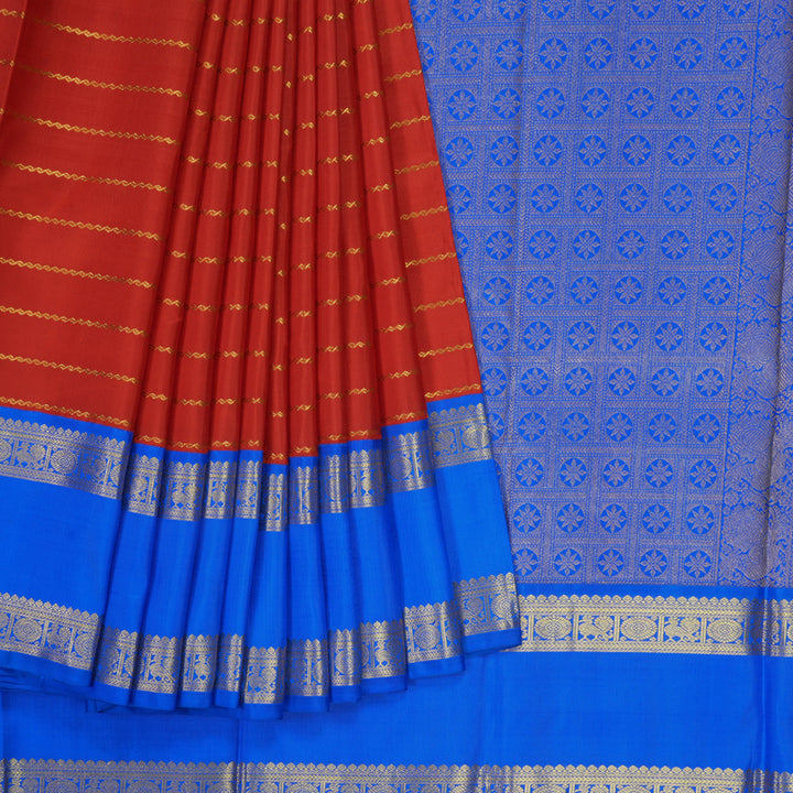 Hayagrivas Handloom Red Kanjivaram Silk Saree with MS Blue Border KBE2373B1-1