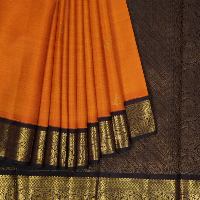 Hayagrivas Handloom Sunset Orange Kanjivaram Silk Saree with Kanchana Brown Border KBF355F7-1