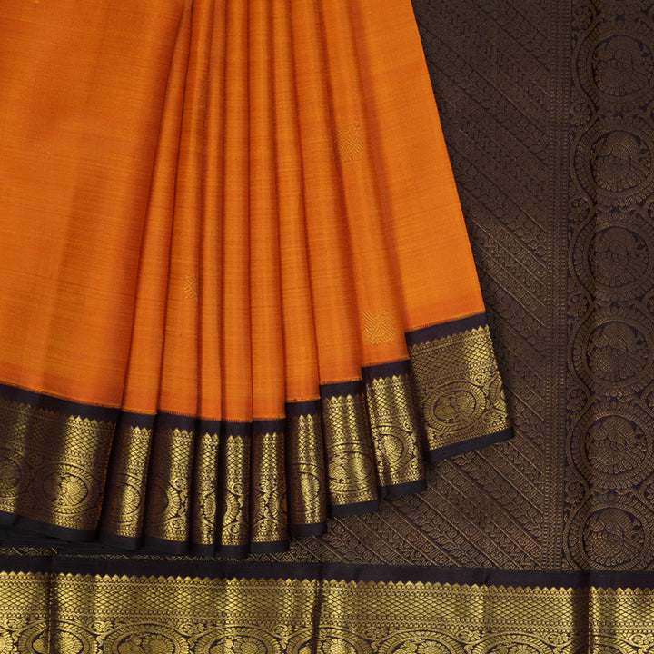 Hayagrivas Handloom Sunset Orange Kanjivaram Silk Saree with Kanchana Brown Border KBF355F7-1