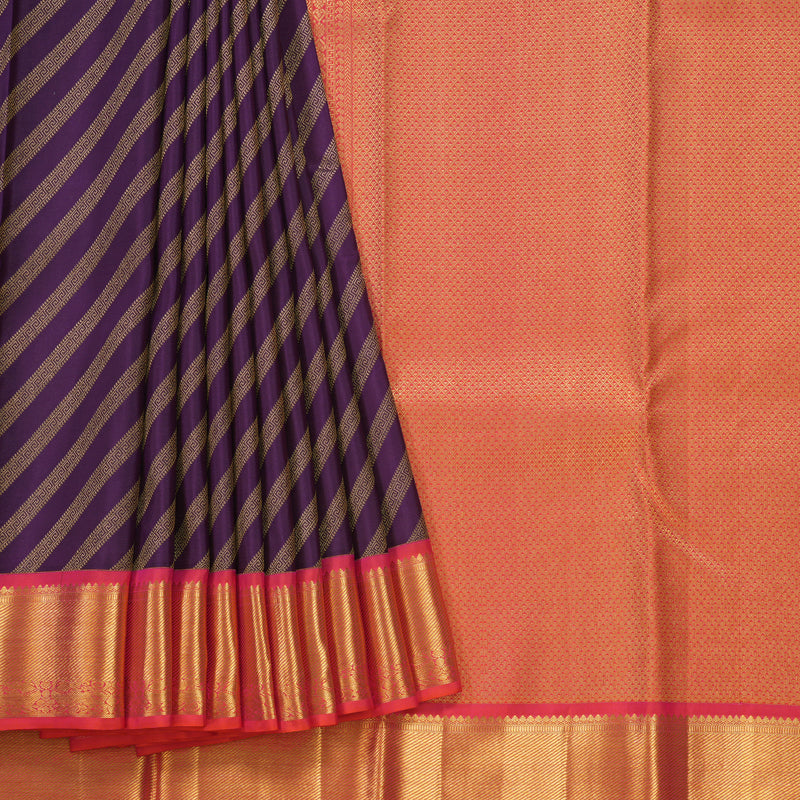 Hayagrivas Handloom Purple Kanjivaram Silk Saree with Orangish-Pink Border KSBE127C9-6