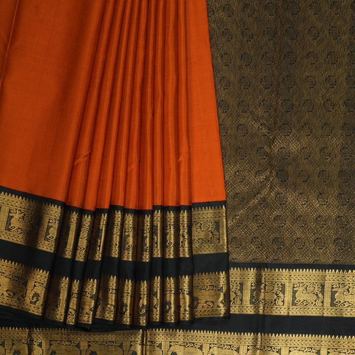 Hayagrivas Handloom Orange Kanjivaram Silk Saree with Black Border KBF155D1-2