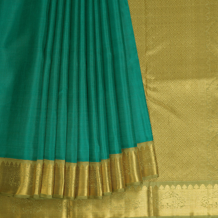 Hayagrivas Handloom Emerald Green Kanjivaram Silk Saree with Warm Olive Green Border KBE2127A3-2