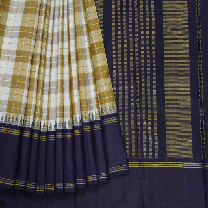 Hayagrivas Handloom Multicolour Checks Kanjivaram Silk Saree with Navy Blue Border KBE1669K2-3