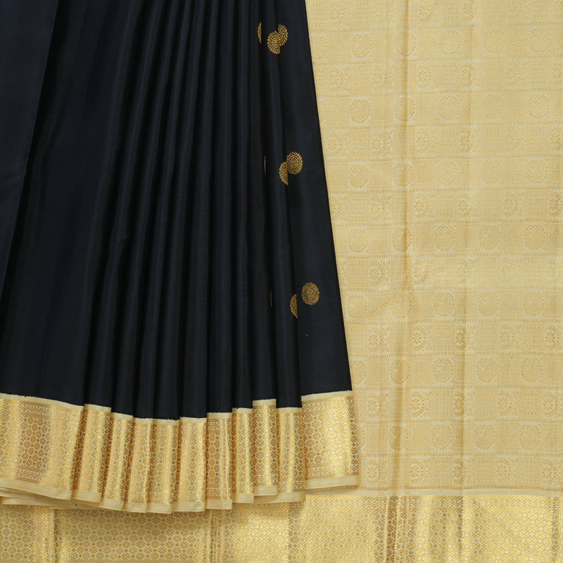Hayagrivas Handloom Black Kanjivaram Silk Saree with Sandal Border KBF12D2-2