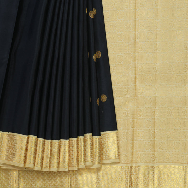 Hayagrivas Handloom Black Kanjivaram Silk Saree with Sandal Border KBF12D2-2