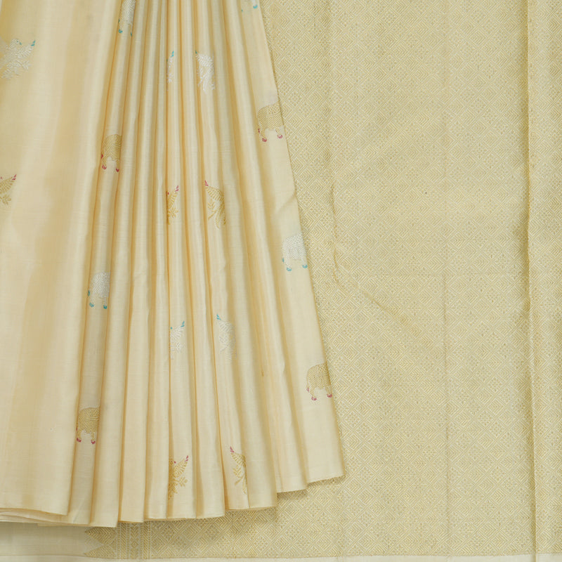 Hayagrivas Handloom Half-White Kanjivaram Silk Saree KBF306E3-2