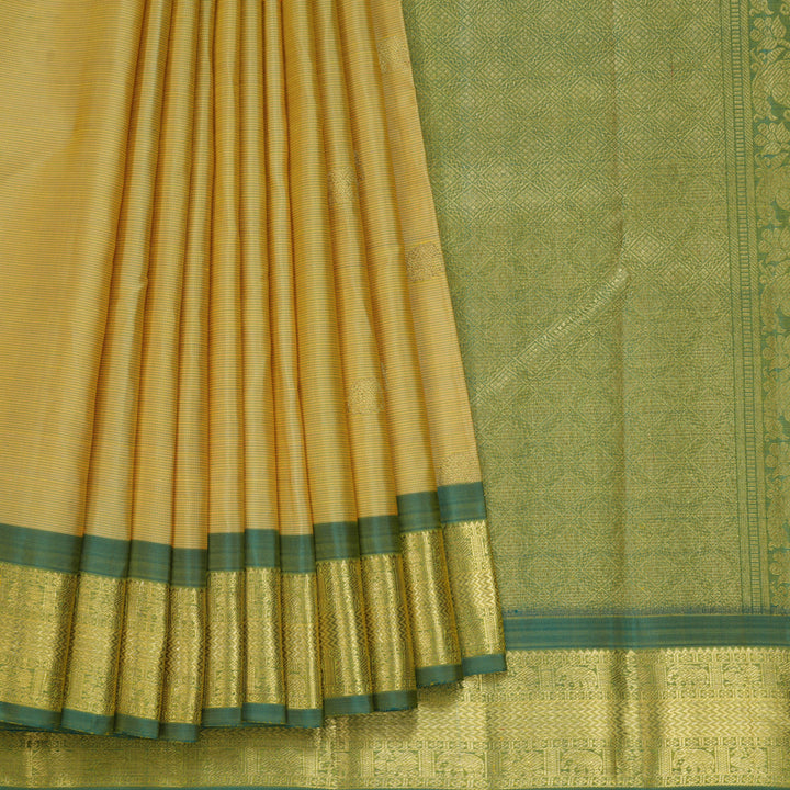 Hayagrivas Handloom Mild Yellow Kanjivaram Silk Saree with Green Border BF63-SBS  KBFL63D1-1