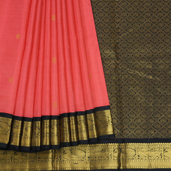 Hayagrivas Handloom Peach Pink Kanjivaram Silk Saree with Black Border KBE2515C4-2