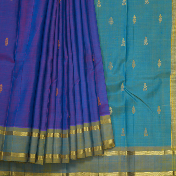 Hayagrivas Dual Toned Purple & Blue Pure One-sided border Kanjivaram Silk Saree KBE2004L2-7