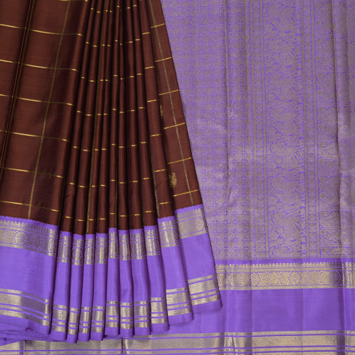 Hayagrivas Handloom Chocolate Brown Kanjivaram Silk Saree with Ganga Jamuna border BE500-SBS  KBEL500C1-1