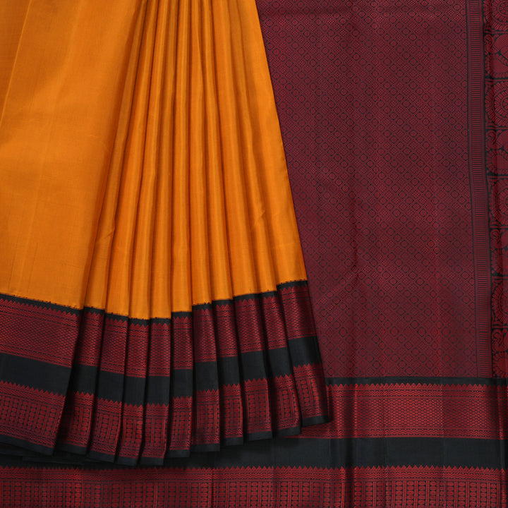 Hayagrivas Handloom Carrot Orange Kanjivaram Silk Saree with Black Border KBF112D1-2
