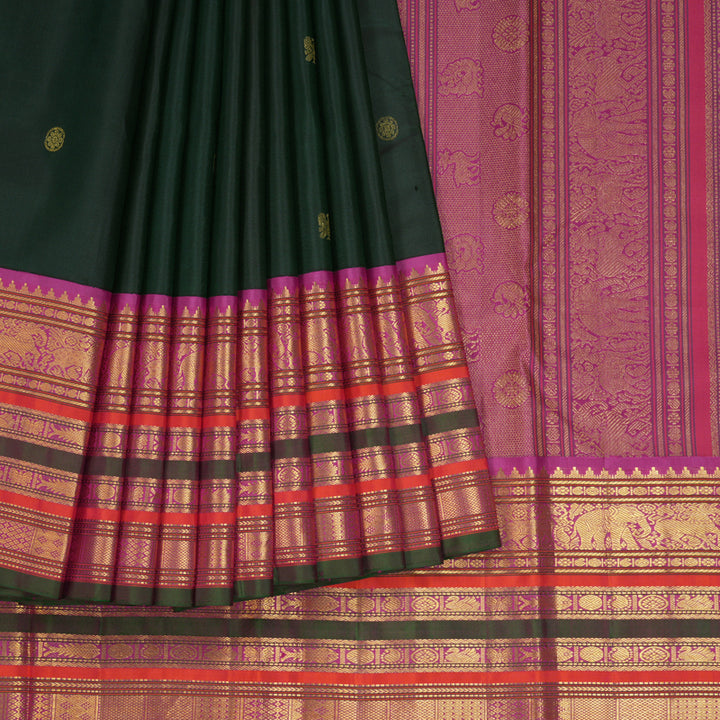 Hayagrivas Handloom Karum Pachai Kanjivaram Silk Saree with Magenta Border KBE2086A4-2