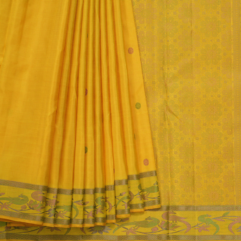 Hayagrivas Handloom Yellow Kanjivaram Silk Saree KBE2374B3-1