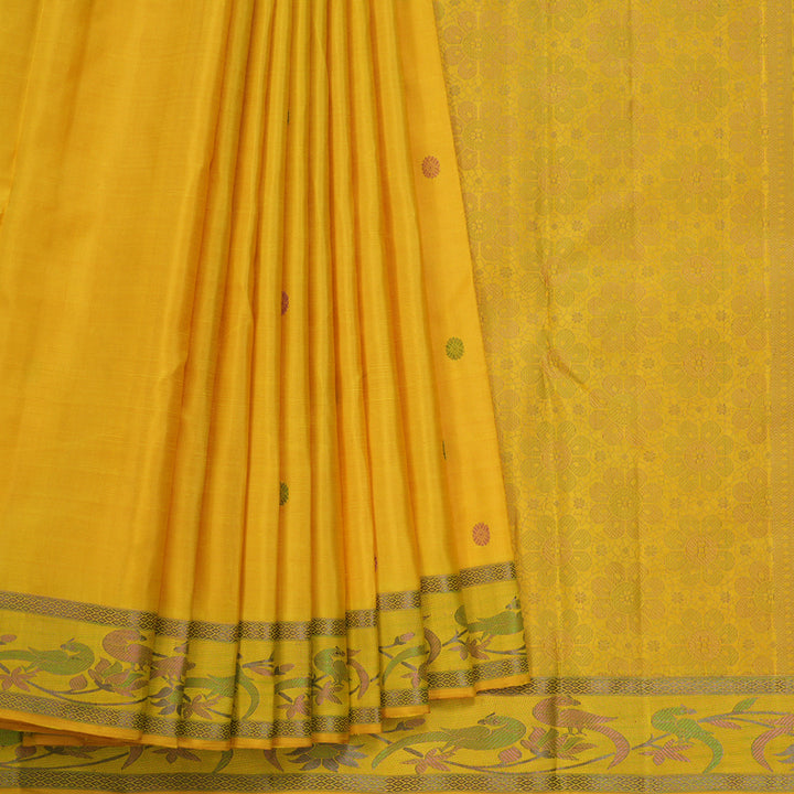 Hayagrivas Handloom Yellow Kanjivaram Silk Saree KBE2374B3-1
