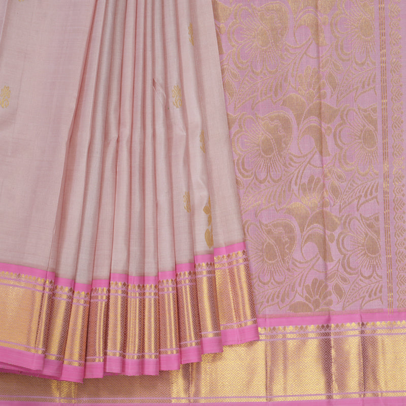 Hayagrivas Mild Onion Pink Pure One-sided border Kanjivaram Silk Saree KBE1089I3-27