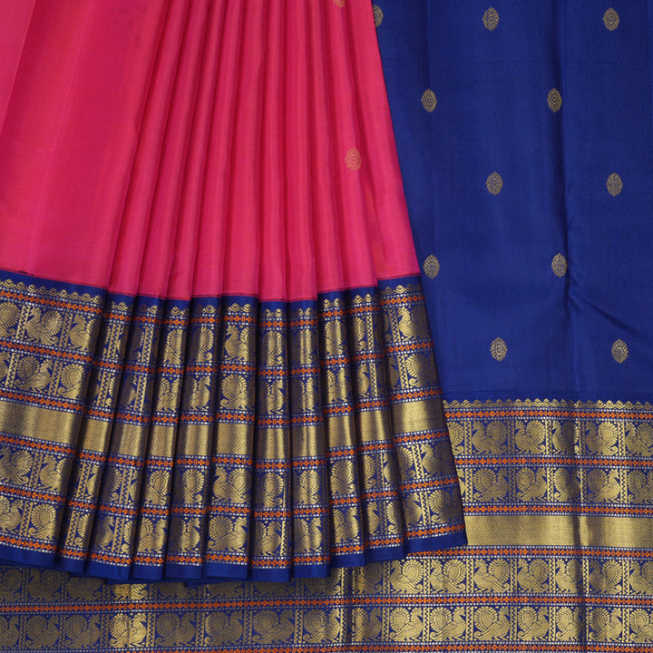 Hayagrivas Handloom Rani Pink Kanjivaram Silk Saree with Blue Border KBF228E7-1