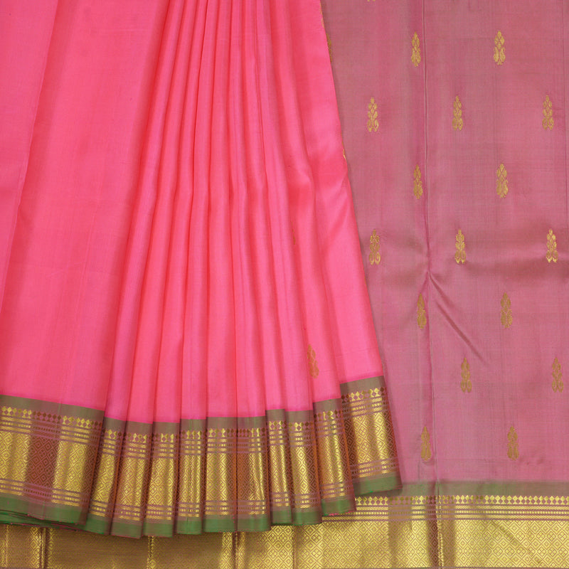 Hayagrivas Bright Pink Pure One-sided border Kanjivaram Silk Saree KBE2003L3-14
