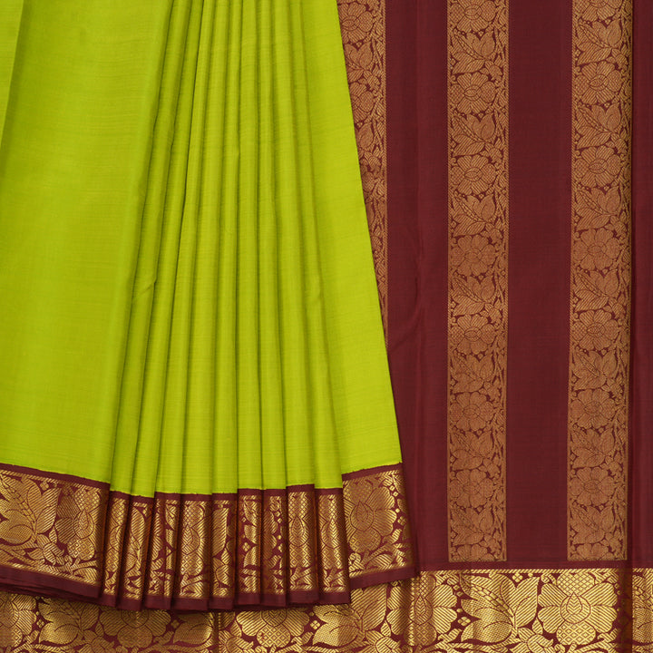 Hayagrivas Handloom Fluorescent Green Kanjivaram Silk Saree with Wine Maroon Border KBE1076I1-2