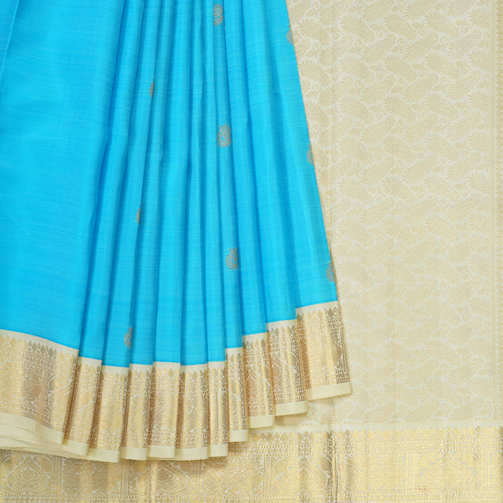 Hayagrivas Handloom Sky Blue Kanjivaram Silk Saree with Ivory Border KBE2302B3-1