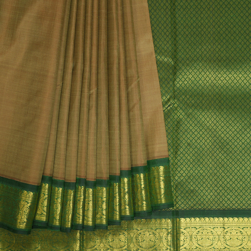 Hayagrivas Handloom Khaki Brown Kanjivaram Silk Saree with Mehandi Green Border KBE14D5-6