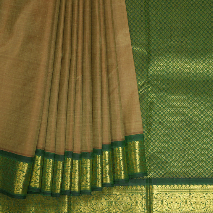Hayagrivas Handloom Khaki Brown Kanjivaram Silk Saree with Mehandi Green Border KBE14D5-6