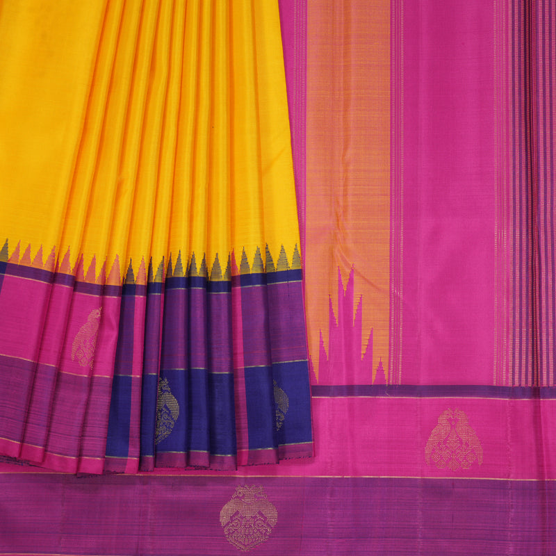 Hayagrivas Handloom Yellow Kanjivaram Silk Saree KBE2480C5-1