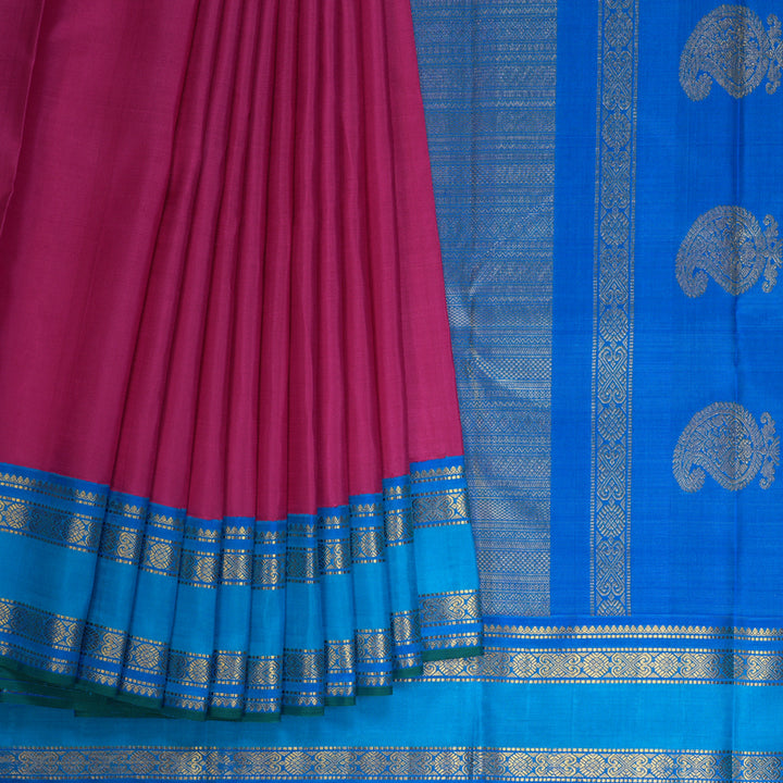Hayagrivas Handloom Pink Kanjivaram Silk Saree with Aqua Blue Border KBE1823L3-1