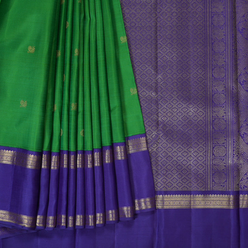 Hayagrivas Handloom Meenakshi Pachai Kanjivaram Silk Saree with Purple Border BE755-SBS  KBEL755C1-11