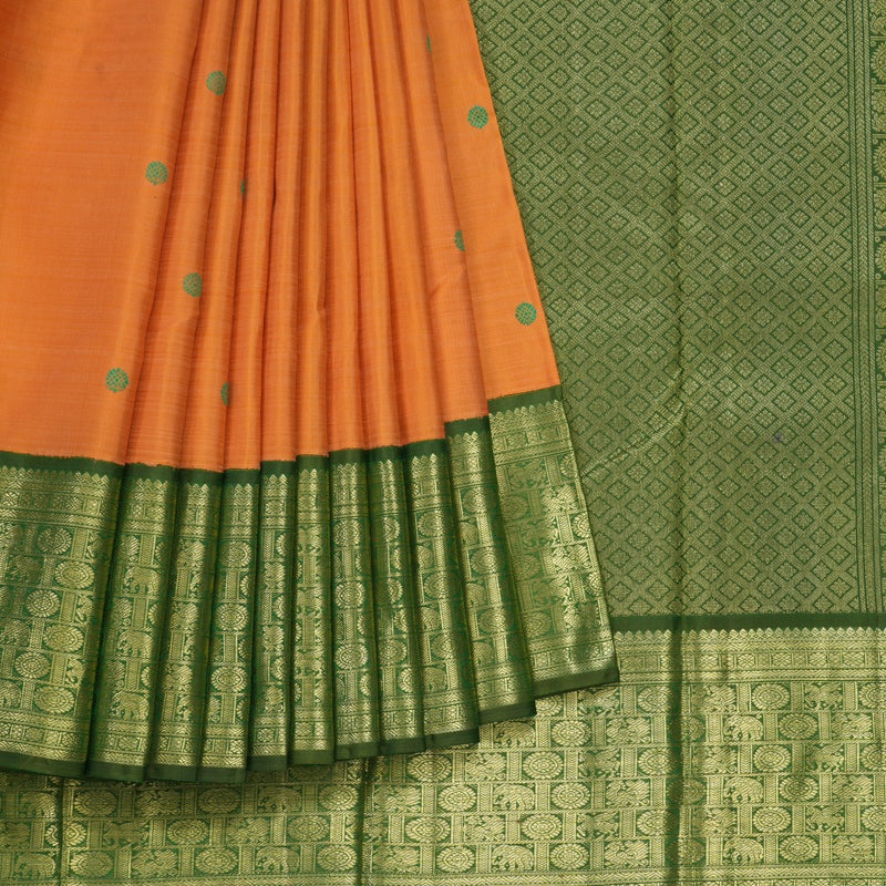 Hayagrivas Handloom Orange Kanjivaram Silk Saree with Mehandi Green Border BE692-SBS  KBEL692C1-1