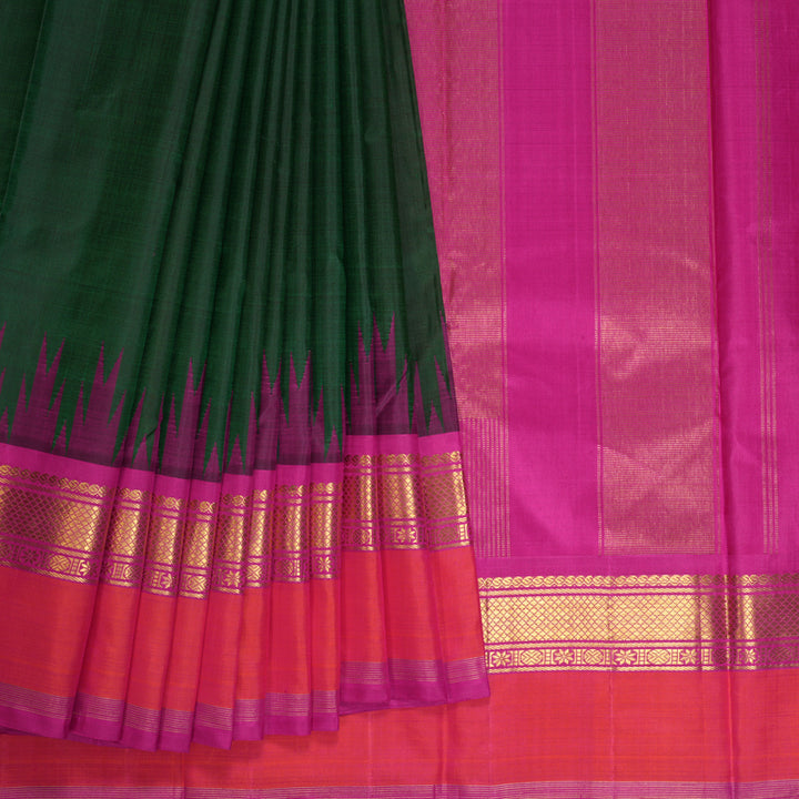 Hayagrivas Handloom Bottle Green Kanjivaram Silk Saree with Rani Pink Border KBE1699K1-1
