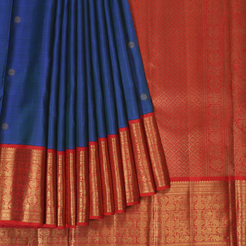 Hayagrivas Handloom Peacock Blue Kanjivaram Silk Saree with Red Border BE794-SBS  KBEL794C1-1