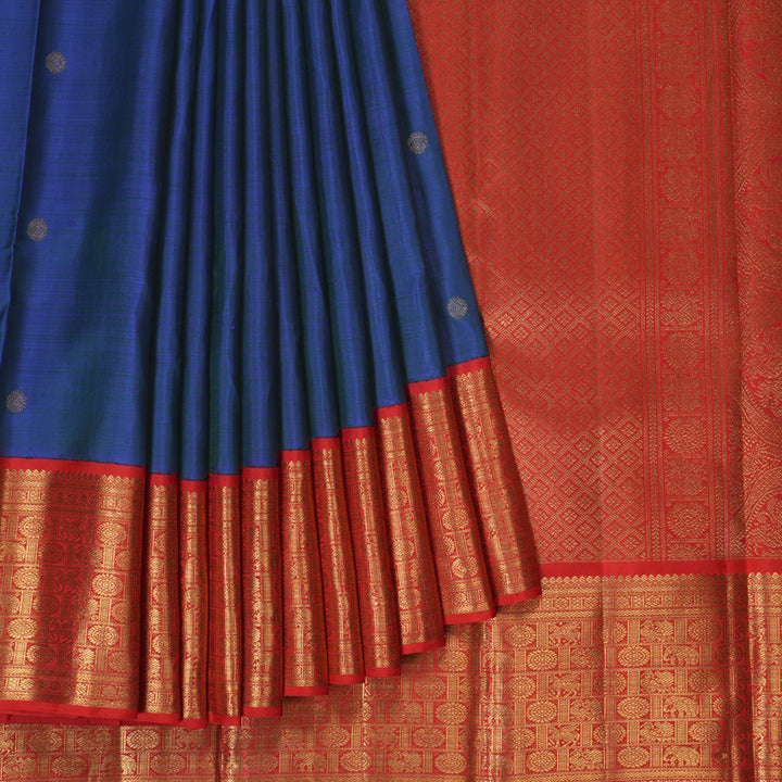 Hayagrivas Handloom Peacock Blue Kanjivaram Silk Saree with Red Border BE794-SBS  KBEL794C1-1