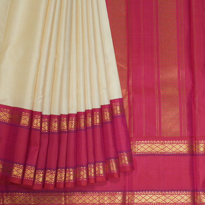 Hayagrivas Handloom Half White Kanjivaram Silk Saree with Pink border KBE1911L9-7